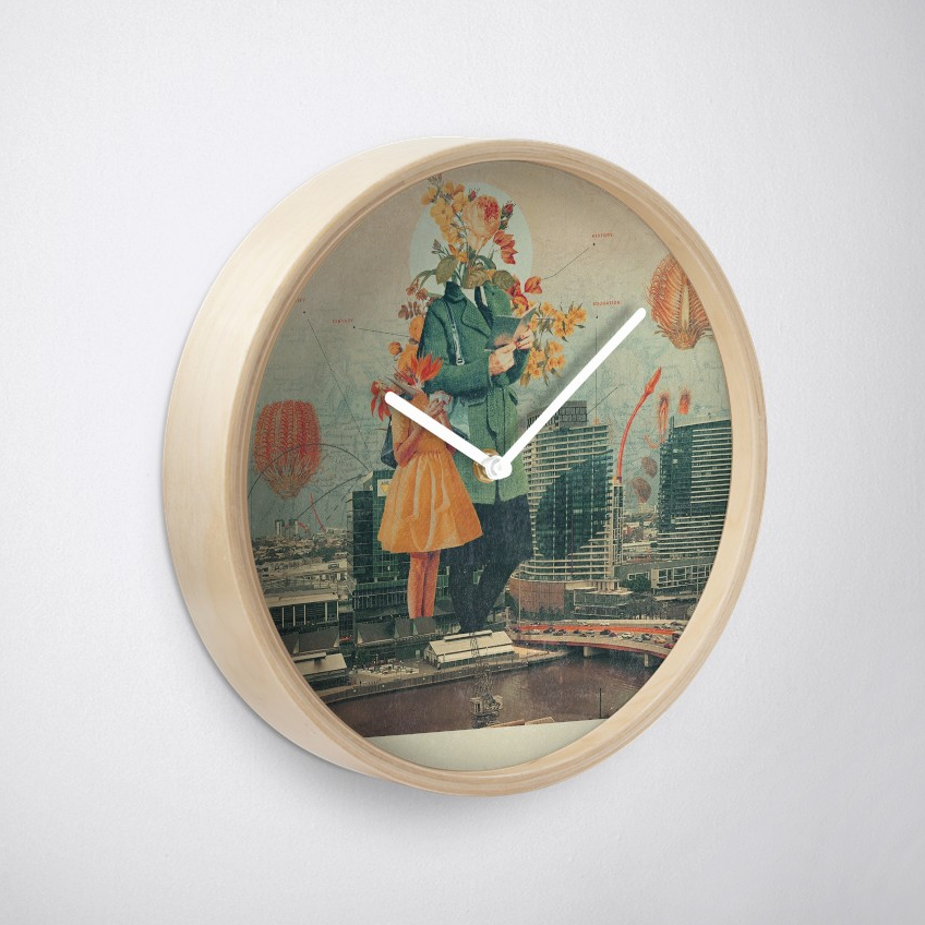 Wall clock with surrealist background image