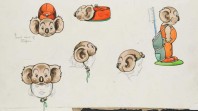 colour illustration by Dorothy Wall of Blinky Bill slippers, hat and toothbrush mug