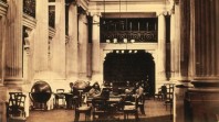 sepia photo of formal, columned reading room