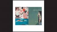 Vibrant illustrations of 1920s men and women at the swimming pool