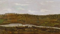 Colour painting of an early view of Melbourne, probably reconstructed after 1836, including buildings belonging to John Batman and John Fawkner