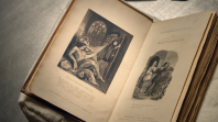 A copy of Mary Shelley's Frankenstein open to the front-pages, showing an engraving