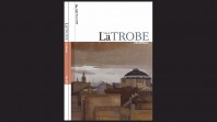 magazine cover on black background, white panel with La Trobe Journal title, sepia painting of domed library building