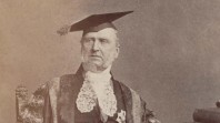sepia photo of Sir Redmond Barry in Chancellor's robes