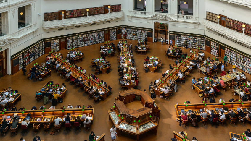 Birds eye view photograph of the La Trobe Reading Room