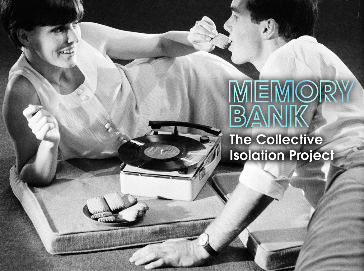 A woman feeds a man a cracker as they play records on a turntable