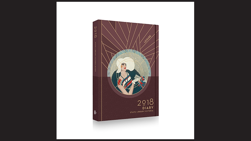 Illustration of a fashionable 1920s 'flapper' on a brown book