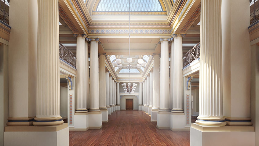 Colour photo of artists impression of redeveloped Queen's Hall Gallery at State Library Victoria