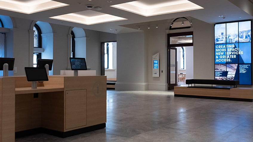 foyer with desks and seating