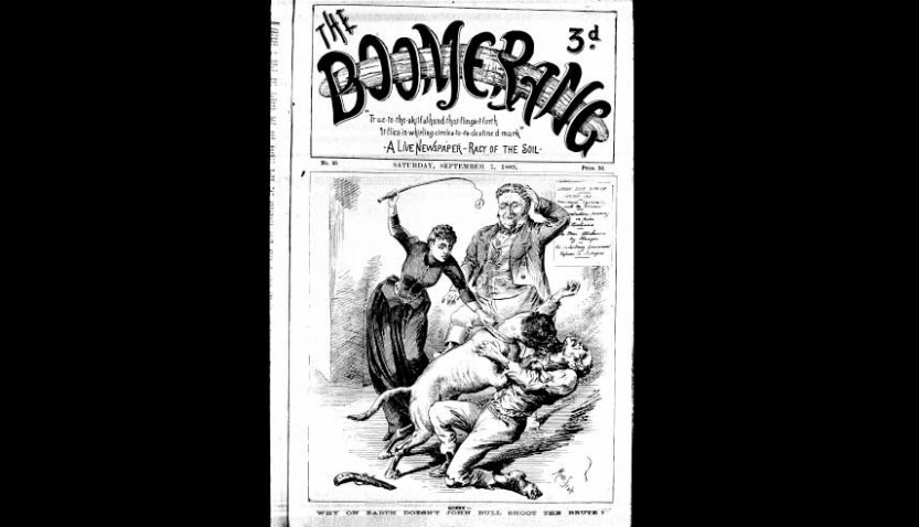 1889 cover of satirical journal 'The Boomerang'
