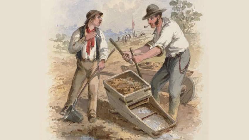 Cradling, watercolour by ST Gill, 1869