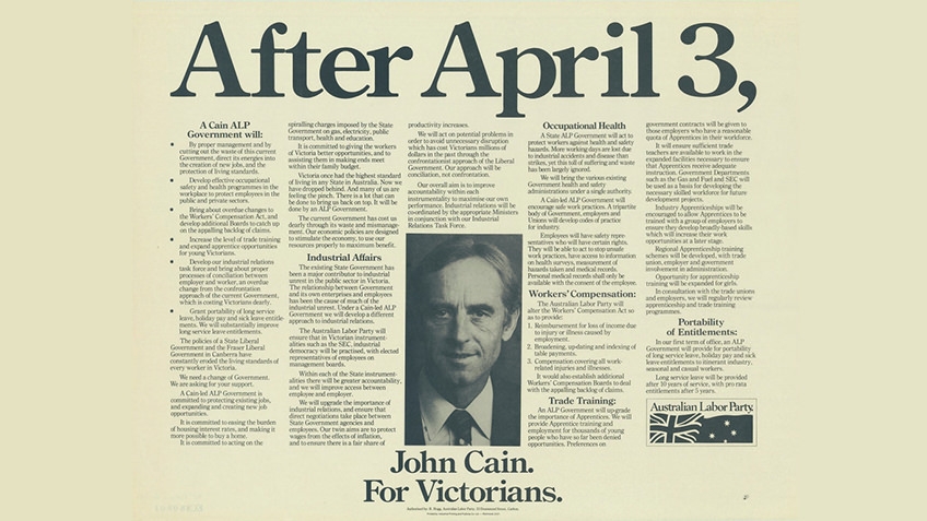 1982 election poster for a John Cain ALP government