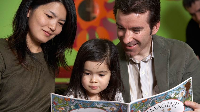 Family reading a book