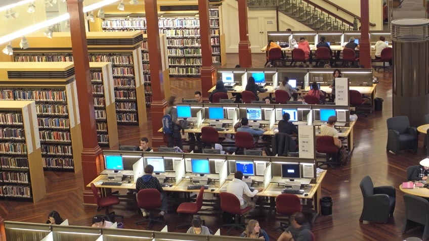 View of Redmond Barry Reading Room from the upper level