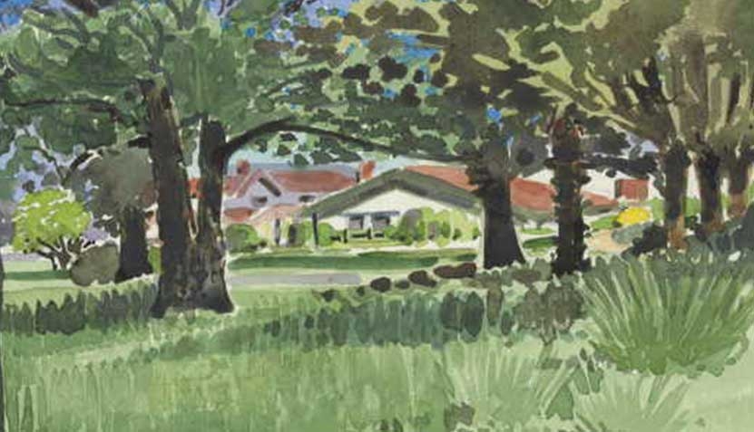 Calendar page showing a garden, 23 August 1920, by Robert Haddon