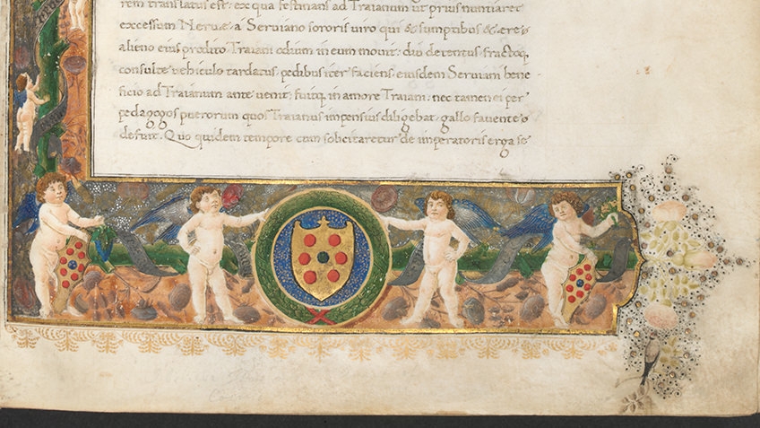 detail of medieval manuscript with cherubs