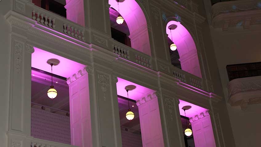 Photo of back-lit balconies of the dome during White Night 2013
