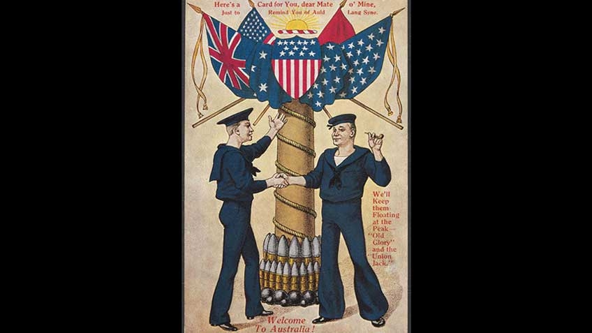 Postcard honouring the American Fleet's visit, 1908