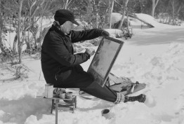 Artist John Lockston painting at Mount Buffalo, 1955