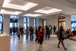 foyer with people entering library