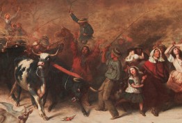 Detail of Black Thursday showing people running away from the bushfire