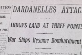 Photo of a newspaper article titled "Dardanelles Attack"