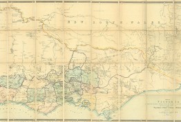 sepia 19th-century map of the colony of Victoria with the southern part of NSW