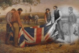 Depicts the finished painting with a circle showing the underlying x-ray.