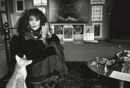 Black and white photograph of artist Vali Myers in her studio