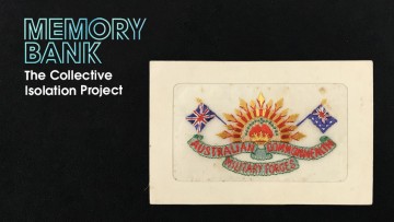 Old postcard embroidered with a military badge