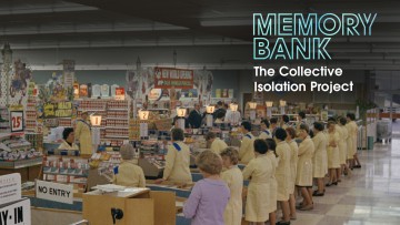 Women in yellow dresses queuing at a supermarket