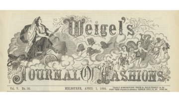  Original header for Weigel's Journal of Fashions, with elaborate art and type font. Inclusive of the volume and number, location, date and price.