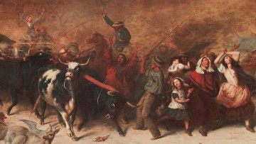 Detail of Black Thursday showing people running away from the bushfire