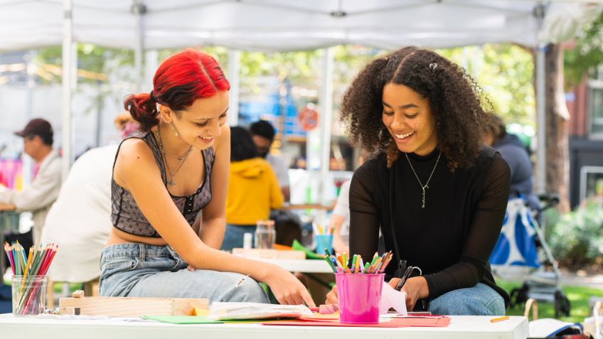 Two women doing crafts together