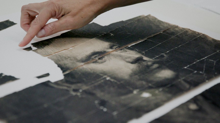 Black and white portrait on a table